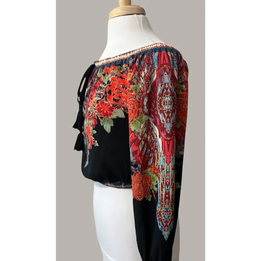 Flying Tomato Crop Top Black Off Shoulder Boho Festival Peasant Womens Sz M